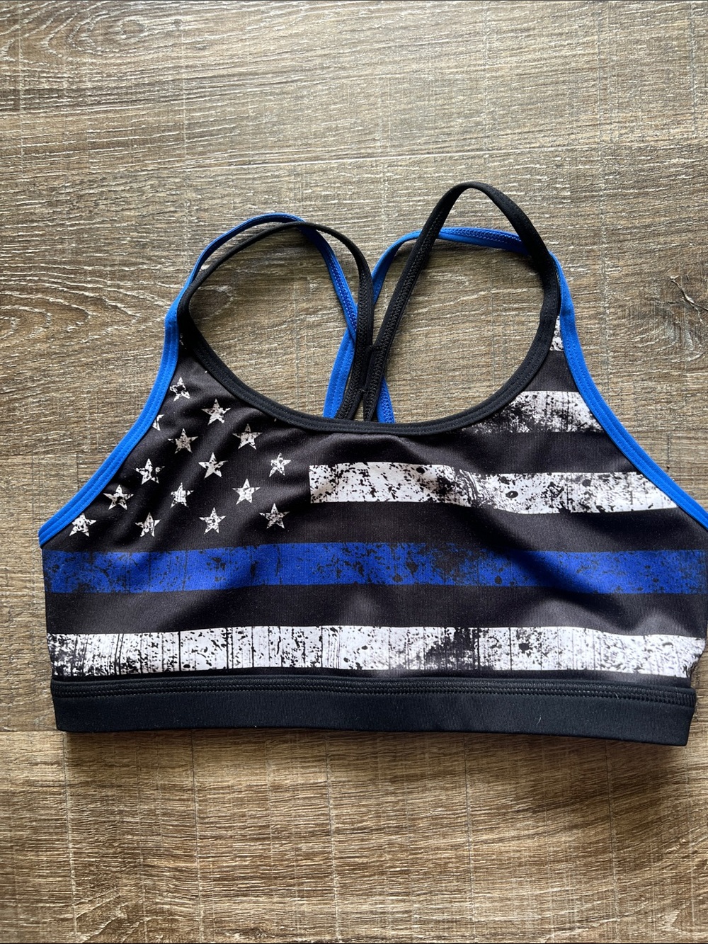 Born Primitive Black & Royal Blue Thin Line Flag Sports Bra
